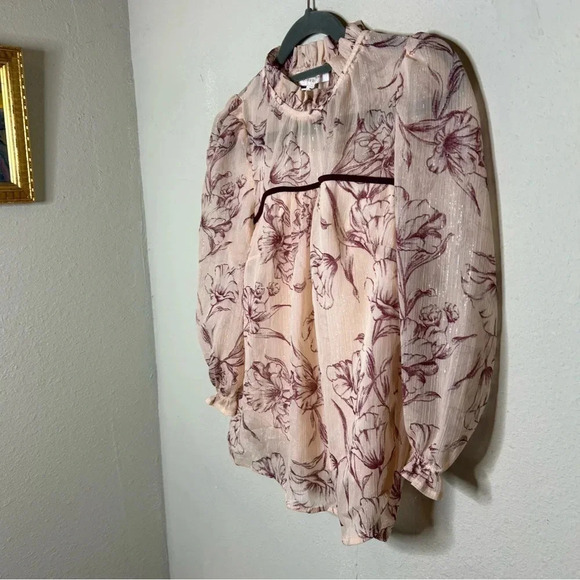 Monteau Semi Sheer Floral Shimmer Blouse Size Small - Picture 6 of 6